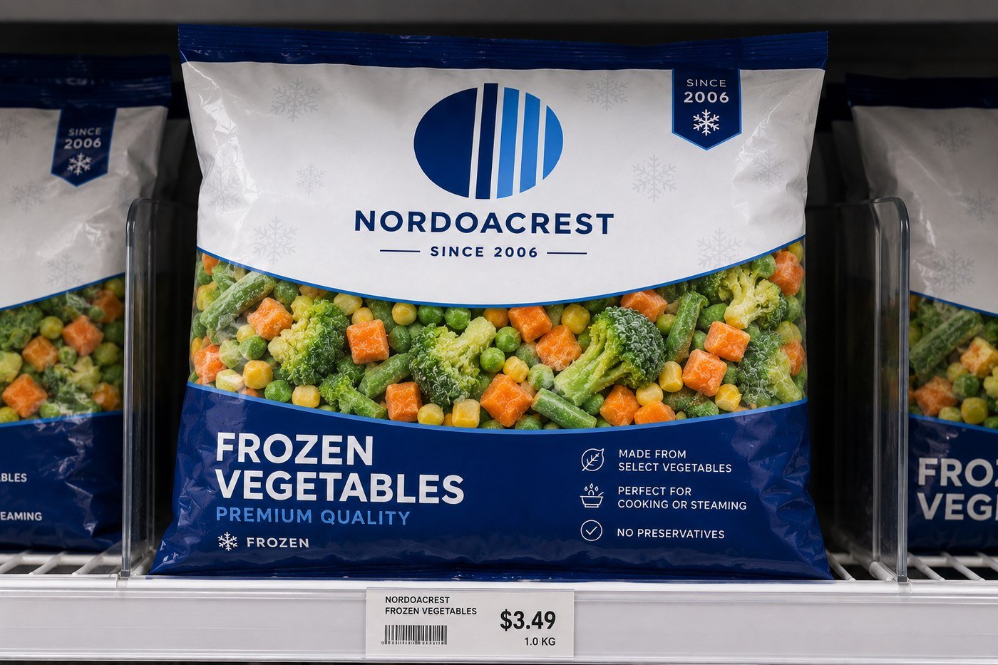Frozen vegetables on the shelf